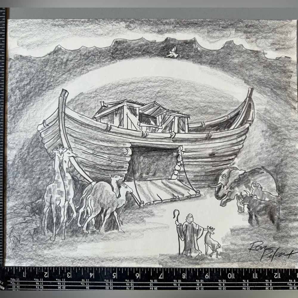 Detailed Disney Concept Art Noah's Ark Drawing by Ron Pekar